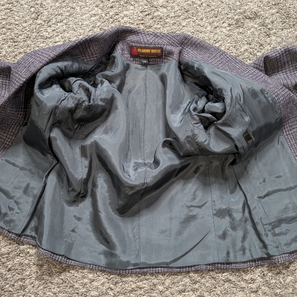 Vintage Peabody House Blue Tan Grey Woven Wool Blend Open Jacket 7/8 - Picture 6 of 9
